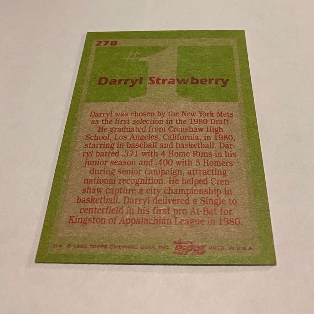 Darryl Strawberry 1985 Topps Baseball #1 Draft Pick Card # 278 Vintage - Picture 2 of 3